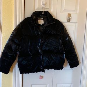 shiny black puffer jacket